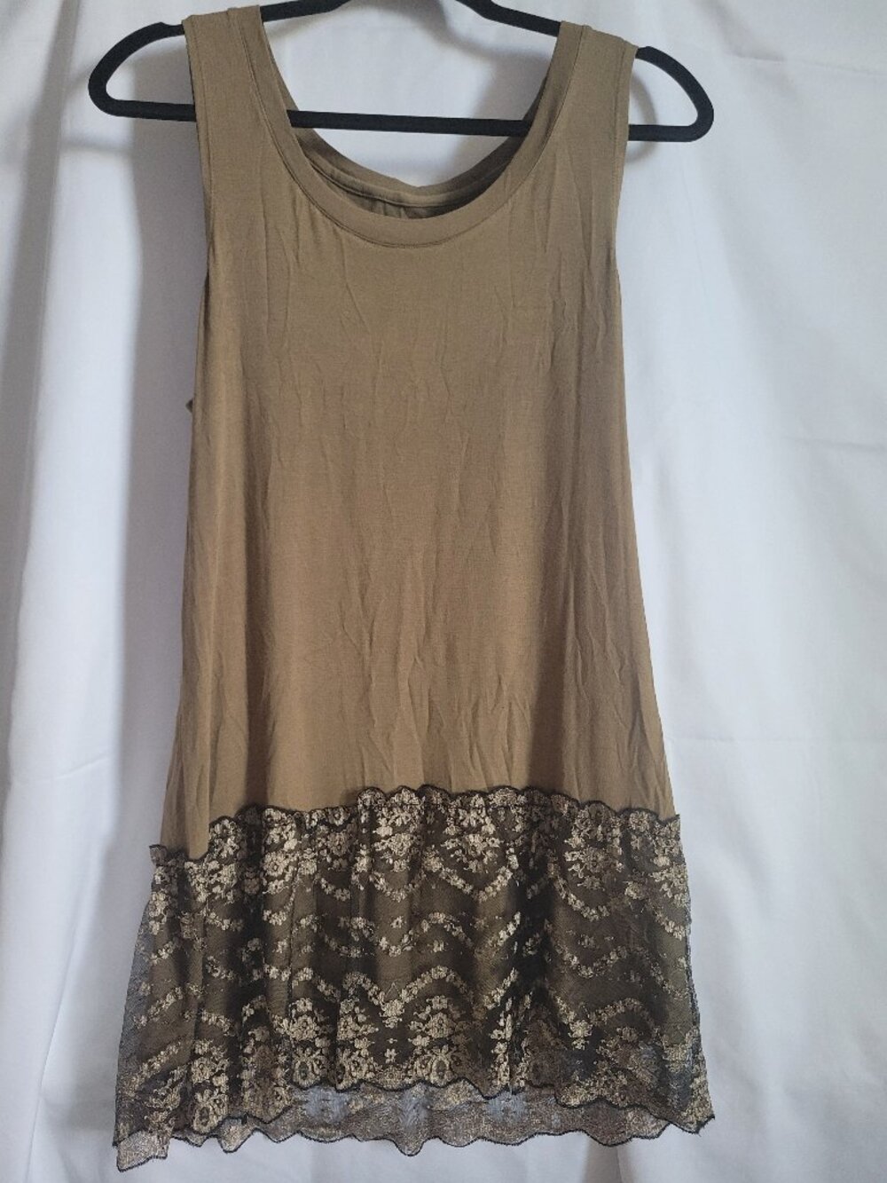 LOGO Lori Goldstein Lace Trim Tunic Tank Top S Small Olive Green Whimsigoth Laye